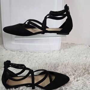 LAUREN CONRAD Black Strappy Flats,Size 8.5